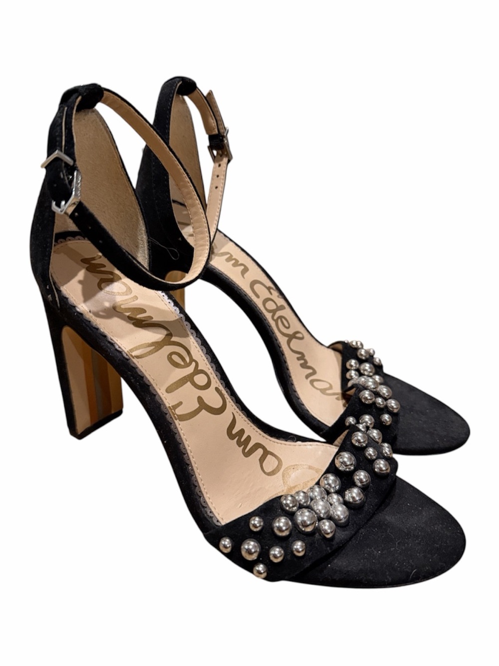 Sam Edelman Black Pearl-Embellished Ankle-Strap Heels